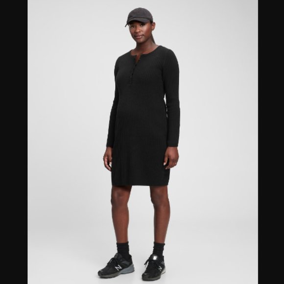 NWT - GAP Maternity Softest Henley Sweater Dress Black - Picture 1 of 5